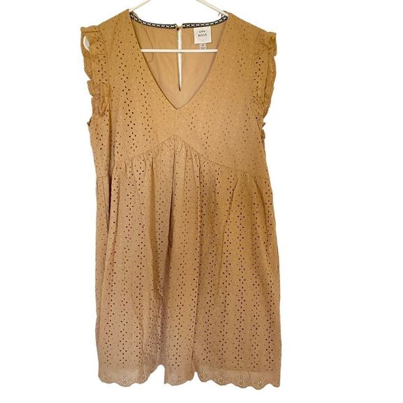 Knox Rose Flutter Sleeve Eyelet Lace Dress – Size M – Tan Boho Babydoll Style - Picture 1 of 10